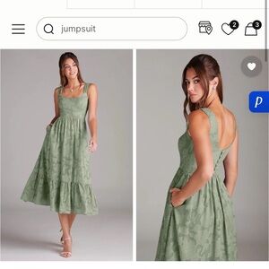 Azazie Alissa Sage Green Sleeveless Jacquard Midi Dress